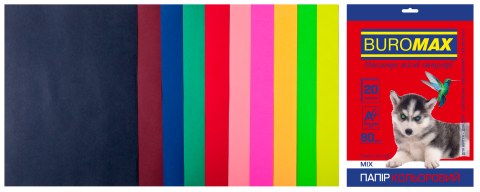 Набір кольорового паперу DARK+NEON, 10 кол., 20 арк., А4, 80 г/м², BM.2721020-99 BUROMAX